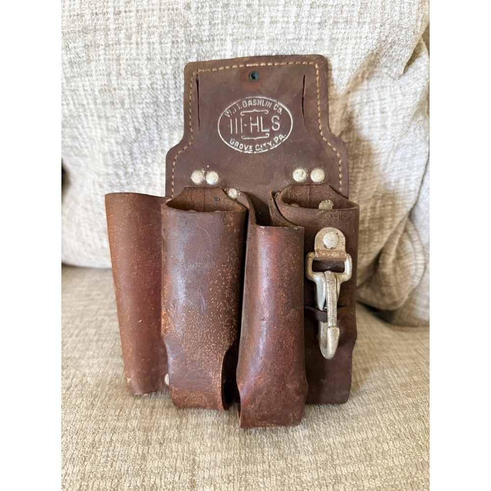 BASHLIN 111-HLS, 4 TOOL Holster LINEMANS TOOL POUCH FOR BODY BELT, Leather